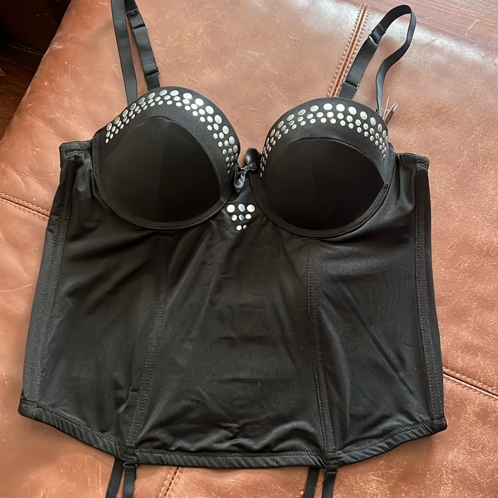 Sexy Black/Silver Studded Corset NWT Size XL - Picture 2 of 8
